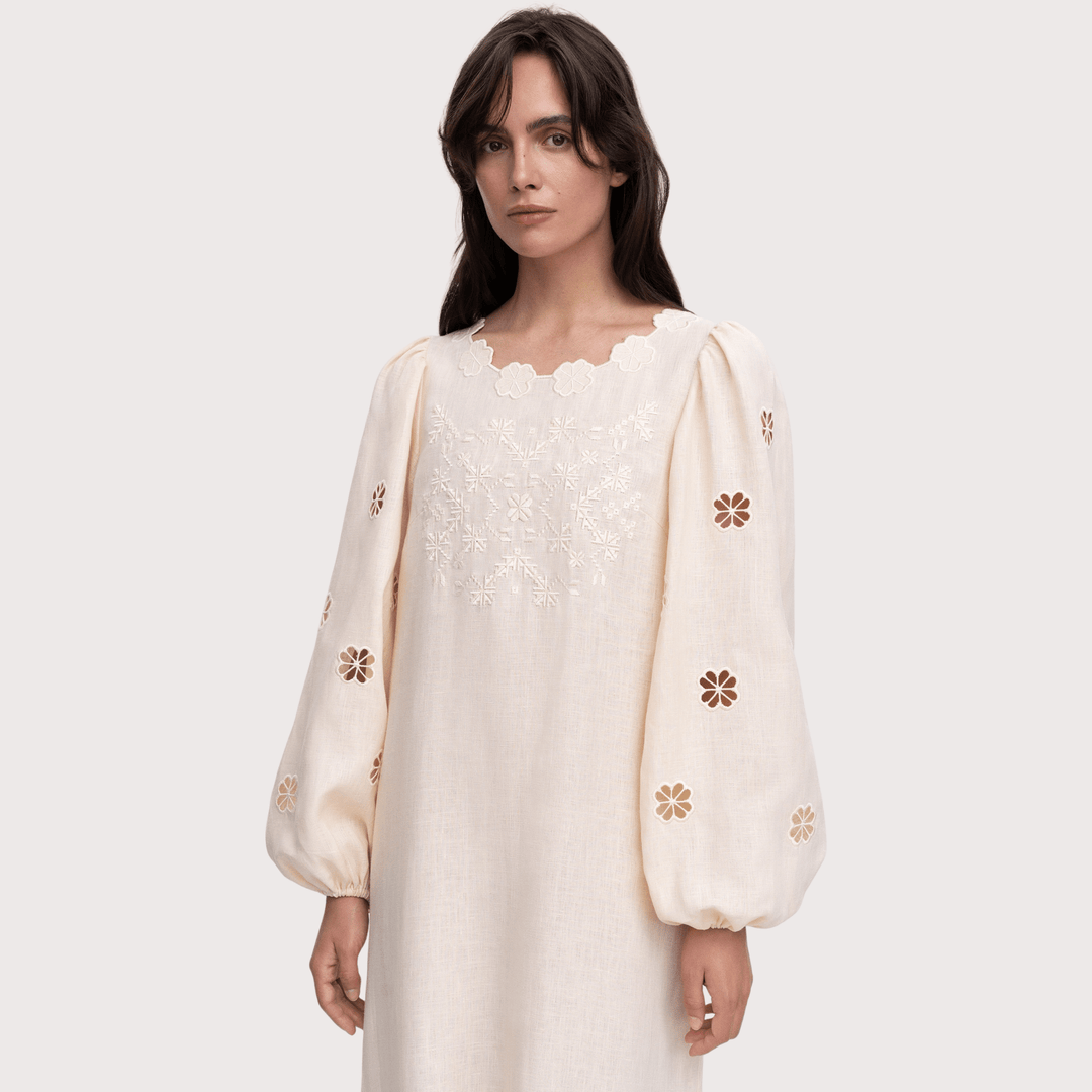 Jasmyn Embroidered Dress - Cream by Etnodim at White Label Project