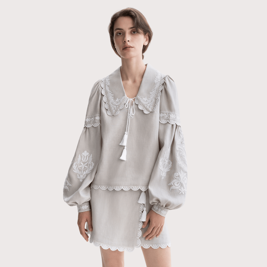 Kakhovka Embroidered Shirt - Grey by Etnodim at White Label Project