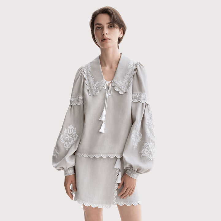 Kakhovka Embroidered Shirt - Grey by Etnodim at White Label Project