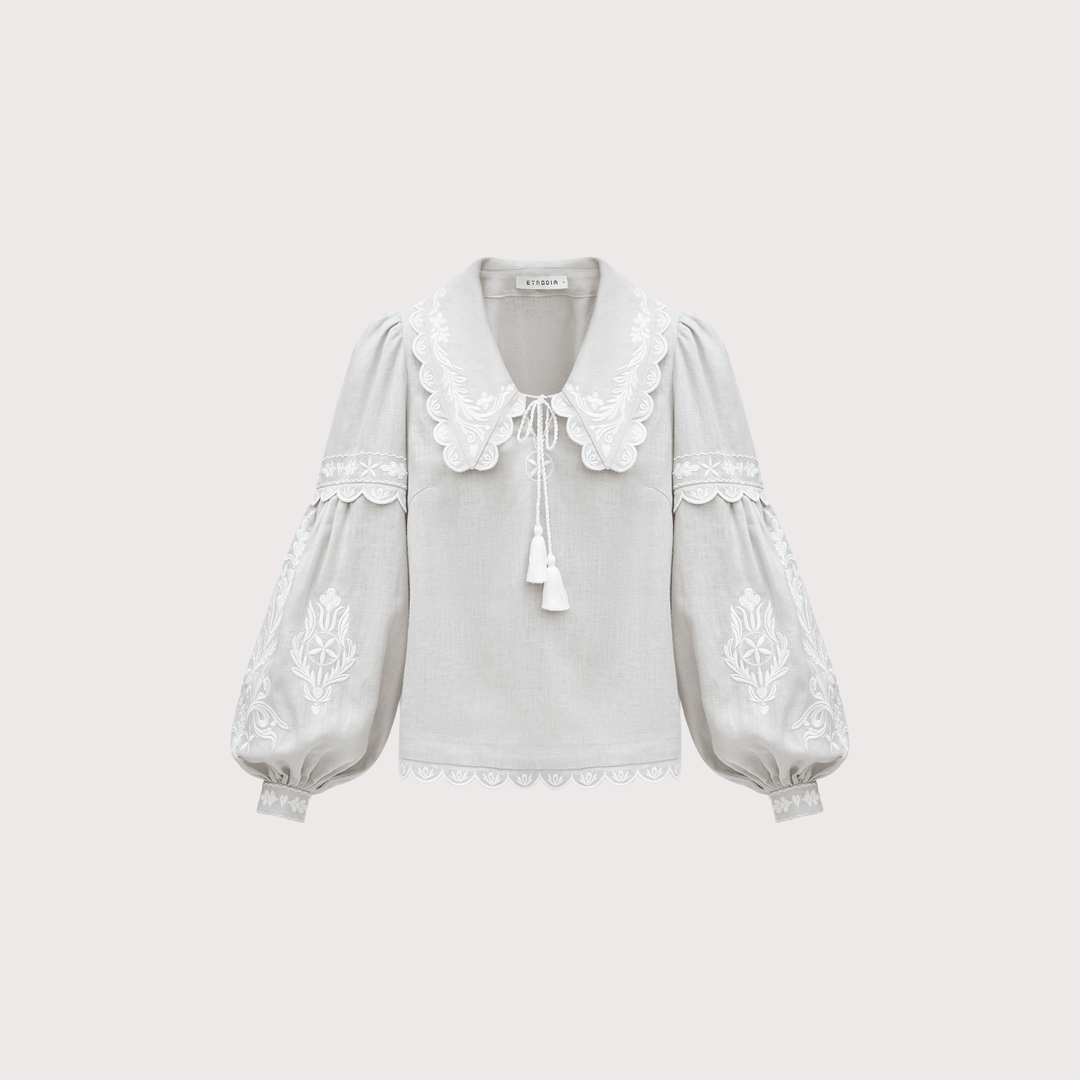 Kakhovka Embroidered Shirt - Grey by Etnodim at White Label Project