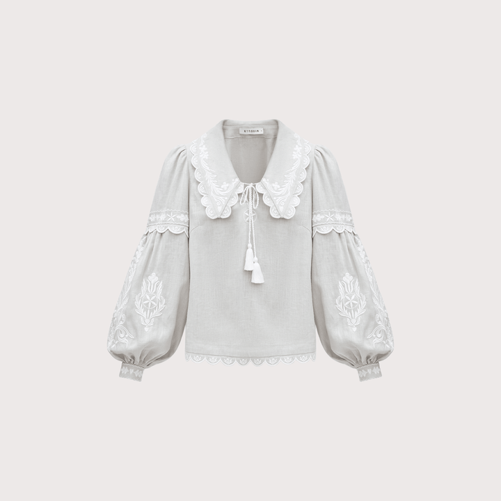 Kakhovka Embroidered Shirt - Grey by Etnodim at White Label Project