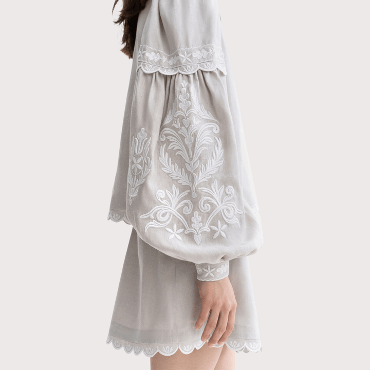 Kakhovka Embroidered Shirt - Grey by Etnodim at White Label Project