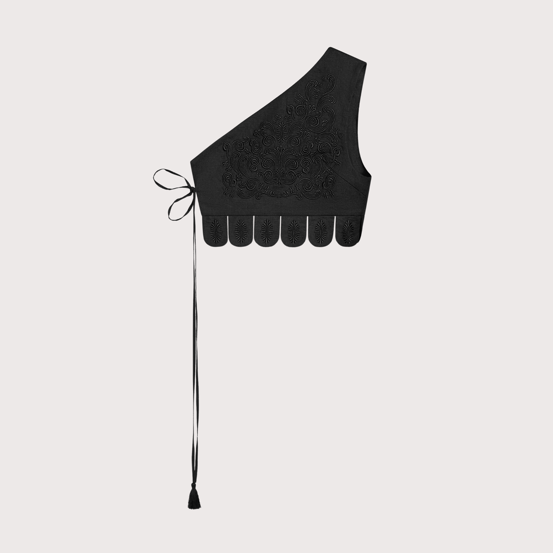 Osiayna Asymmetric Embroidered Vest - Black by Etnodim at White Label Project