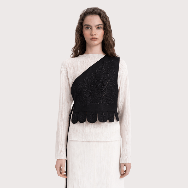 Osiayna Asymmetric Embroidered Vest - Black by Etnodim at White Label Project
