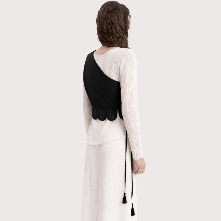Osiayna Asymmetric Embroidered Vest - Black by Etnodim at White Label Project