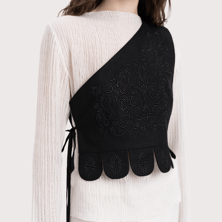 Osiayna Asymmetric Embroidered Vest - Black by Etnodim at White Label Project