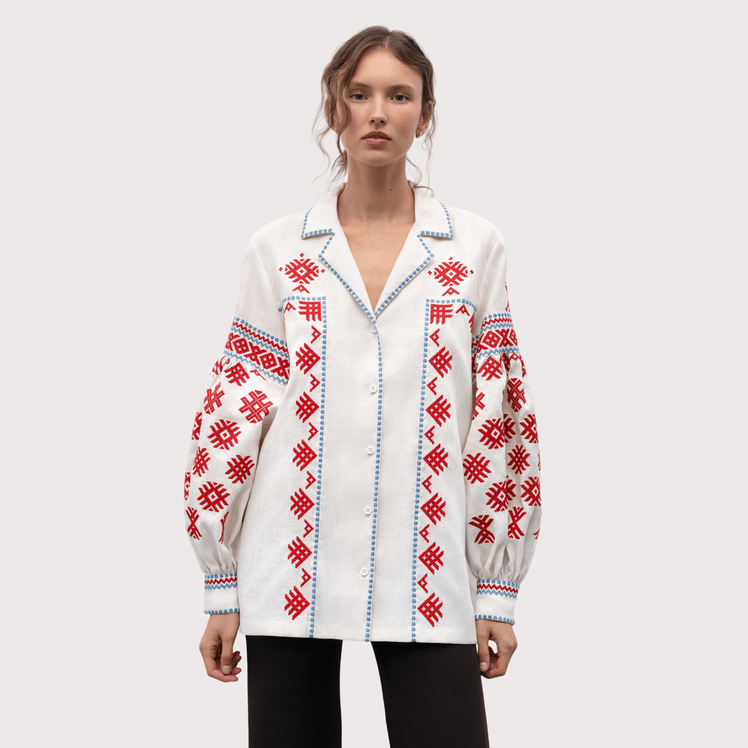 Pchilka Ornaments Embroidered Shirt - White by Etnodim at White Label Project