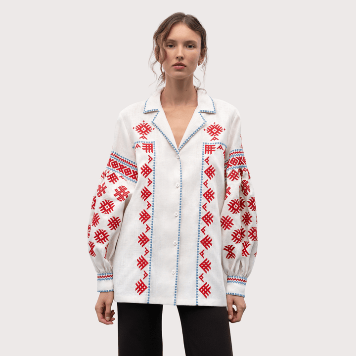 Pchilka Ornaments Embroidered Shirt - White by Etnodim at White Label Project