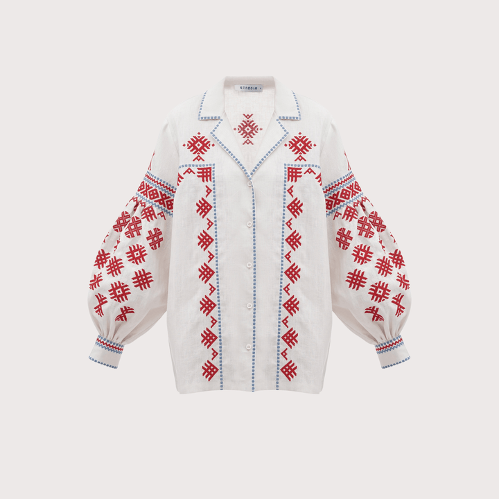 Pchilka Ornaments Embroidered Shirt - White by Etnodim at White Label Project