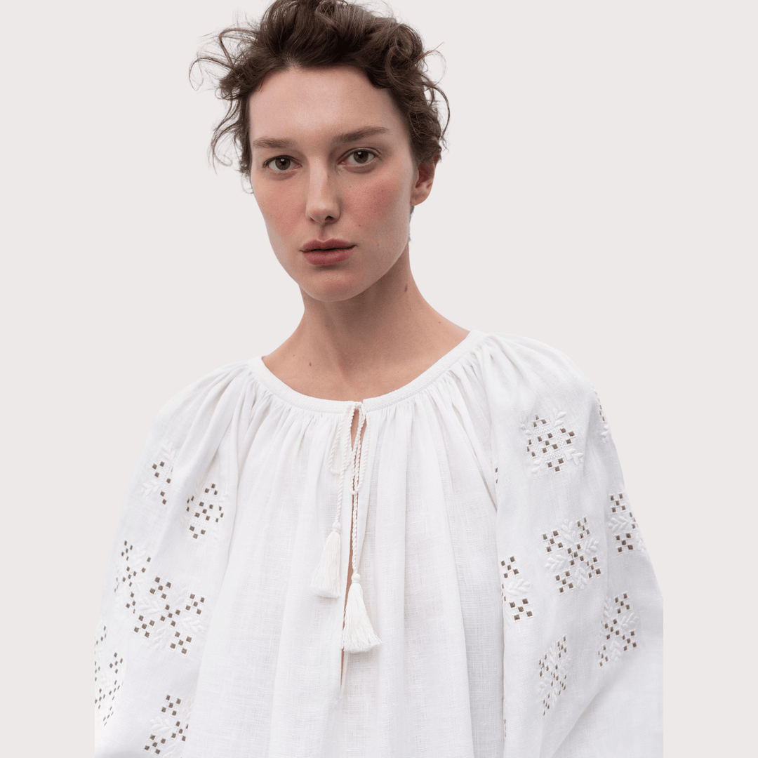 Skoropadska Embroidered Dress - White by Etnodim at White Label Project