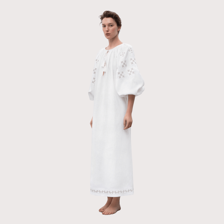 Skoropadska Embroidered Dress - White by Etnodim at White Label Project