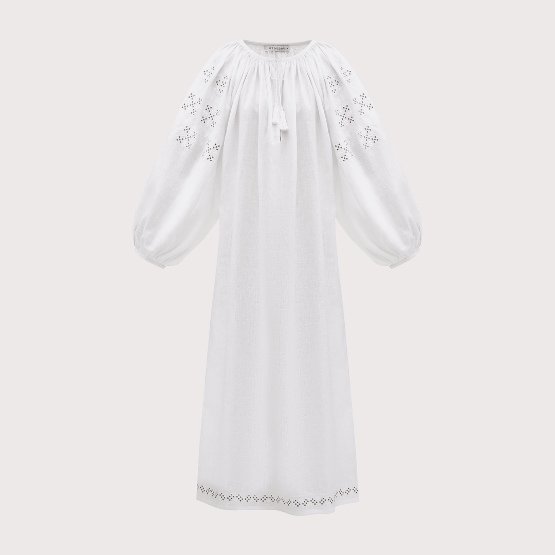Skoropadska Embroidered Dress - White by Etnodim at White Label Project
