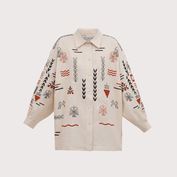Slovo Embroidered Shirt - Beige by Etnodim at White Label Project