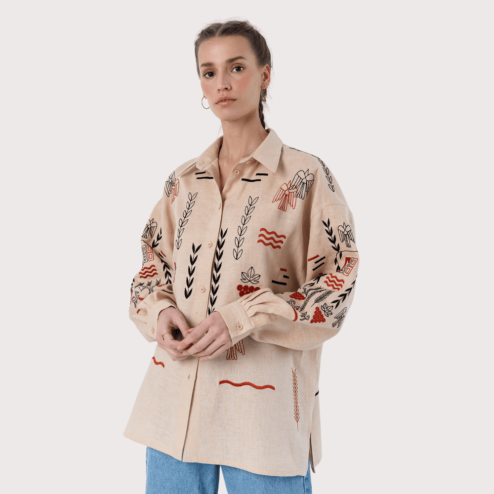 Slovo Embroidered Shirt - Beige by Etnodim at White Label Project