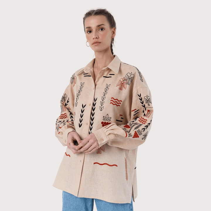 Slovo Embroidered Shirt - Beige by Etnodim at White Label Project