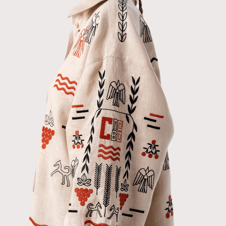 Slovo Embroidered Shirt - Beige by Etnodim at White Label Project