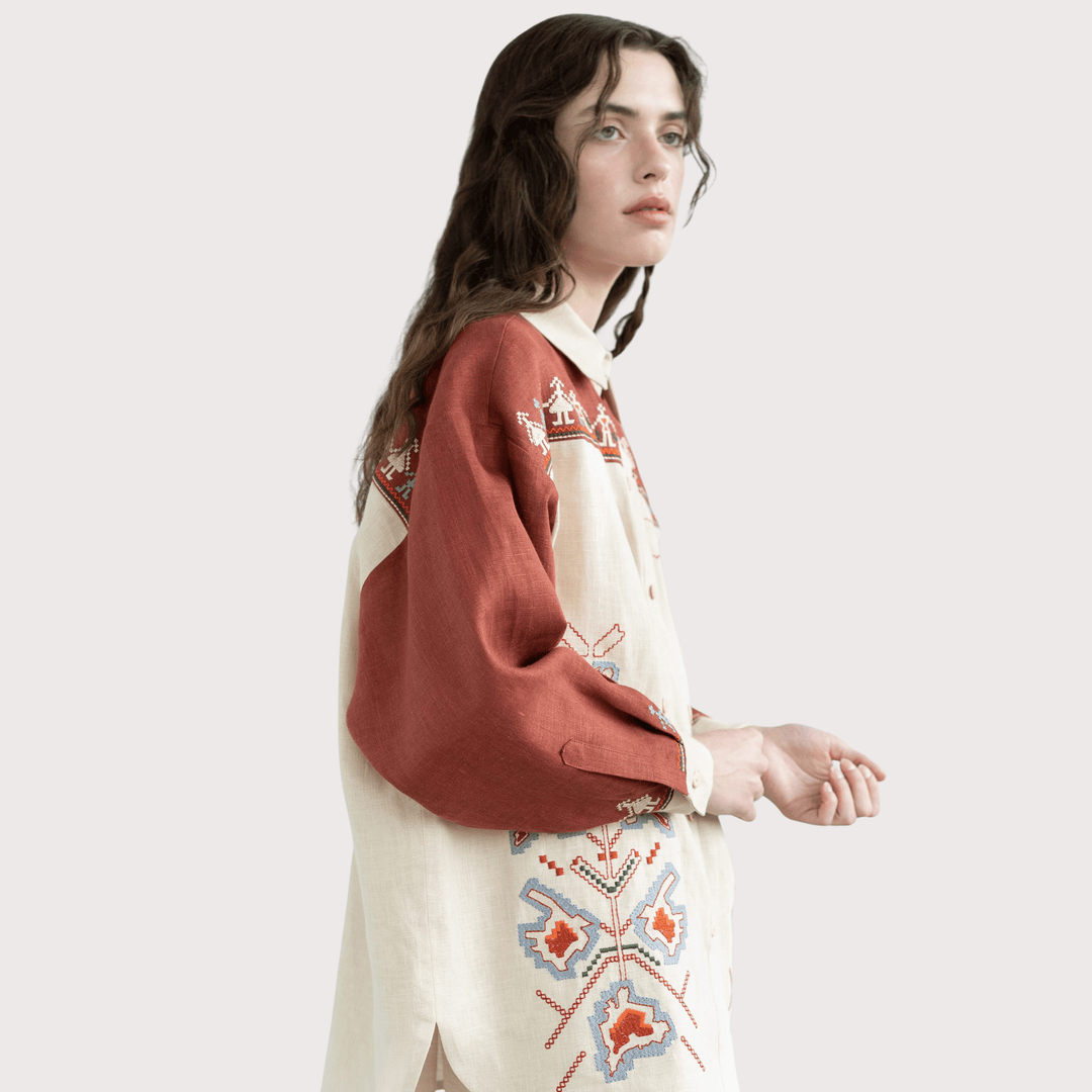 Smilyvist City Heroes Embroidered Shirt - Brown by Etnodim at White Label Project