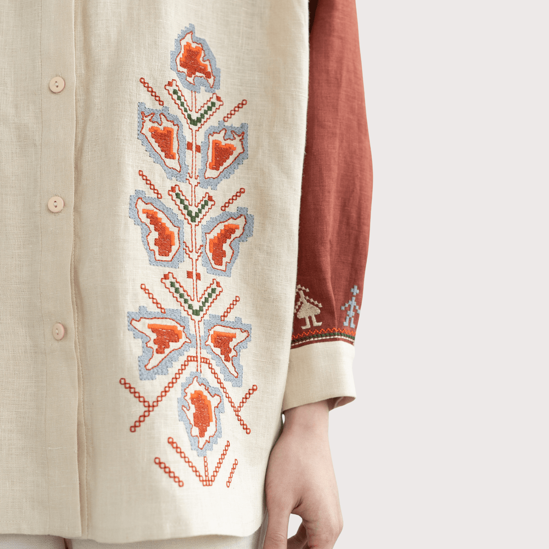 Smilyvist City Heroes Embroidered Shirt - Brown by Etnodim at White Label Project