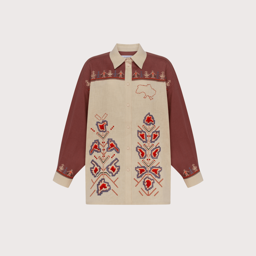 Smilyvist City Heroes Embroidered Shirt - Brown by Etnodim at White Label Project