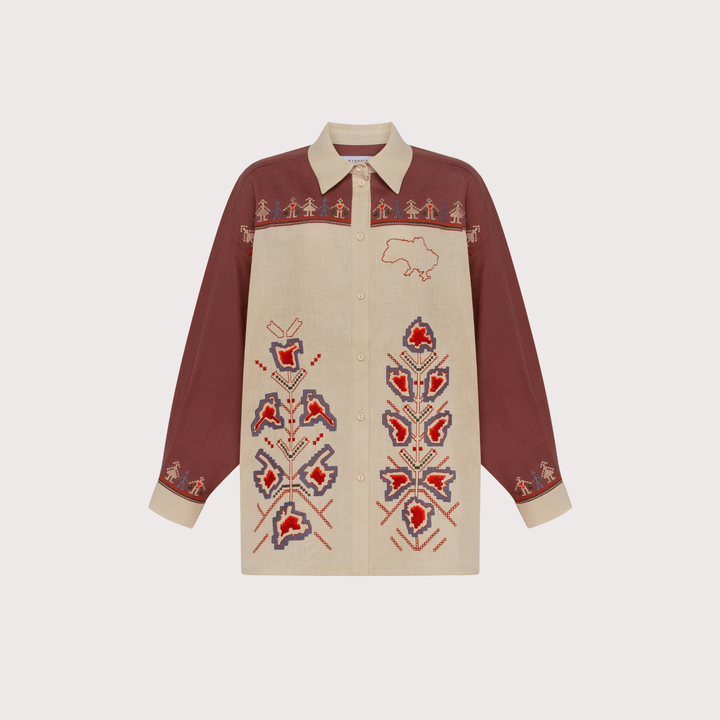 Smilyvist City Heroes Embroidered Shirt - Brown by Etnodim at White Label Project