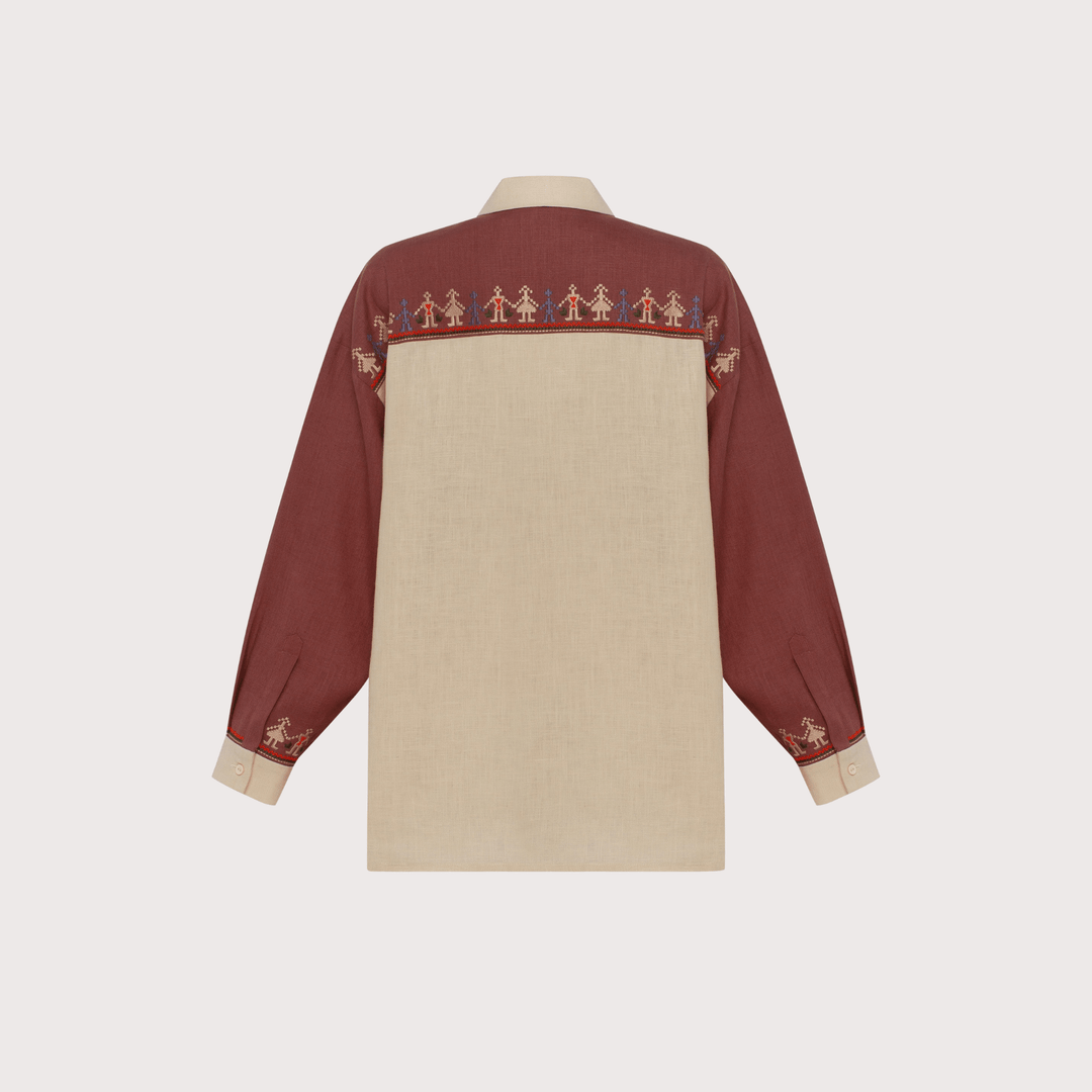 Smilyvist City Heroes Embroidered Shirt - Brown by Etnodim at White Label Project
