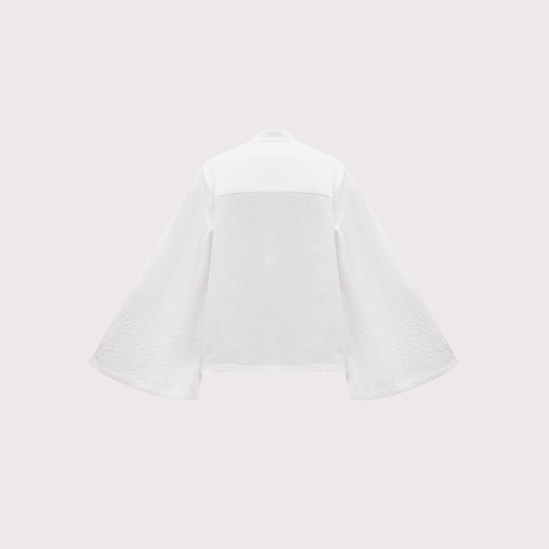 Teren Wide Sleeve Embroidered Shirt - White by Etnodim at White Label Project
