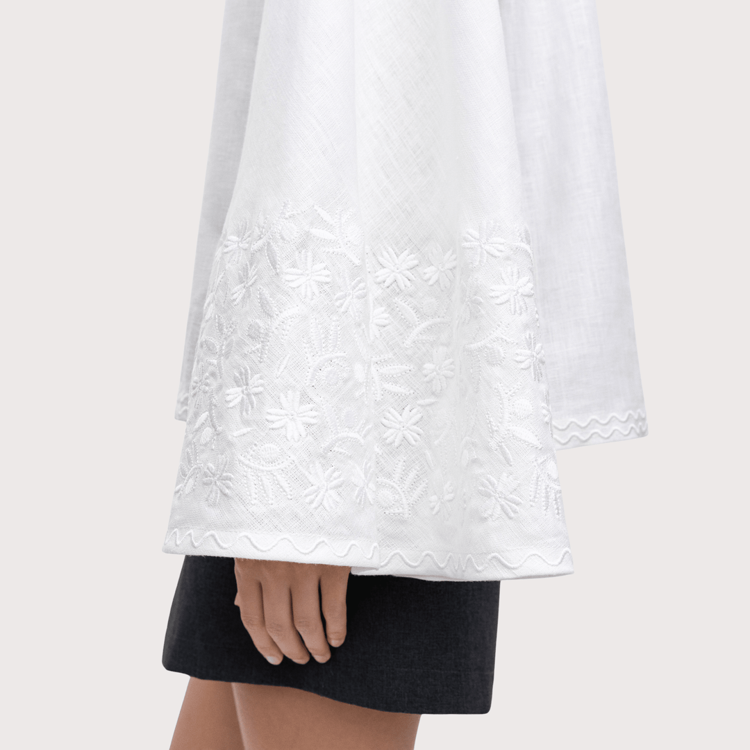 Teren Wide Sleeve Embroidered Shirt - White by Etnodim at White Label Project