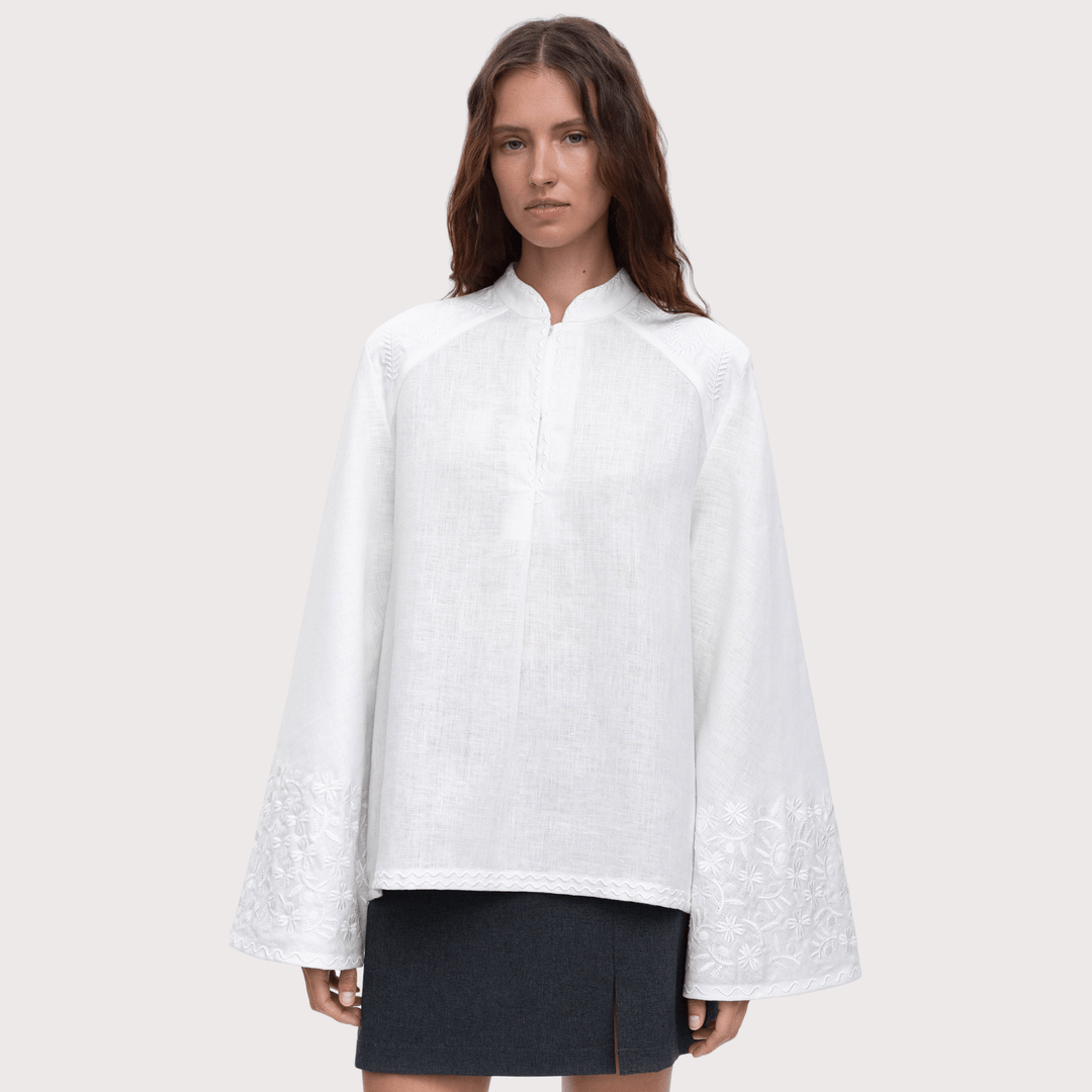 Teren Wide Sleeve Embroidered Shirt - White by Etnodim at White Label Project