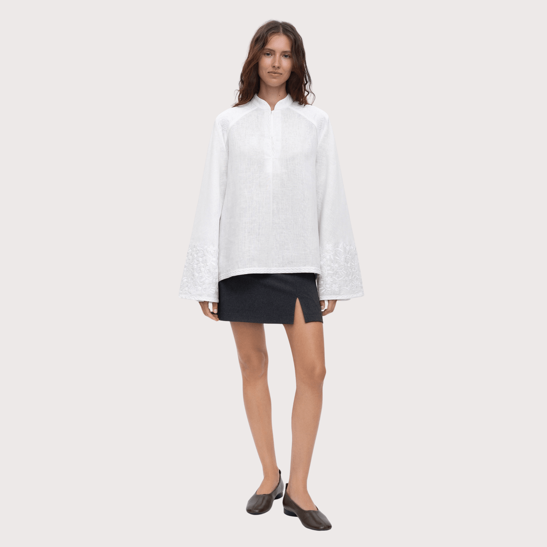 Teren Wide Sleeve Embroidered Shirt - White by Etnodim at White Label Project