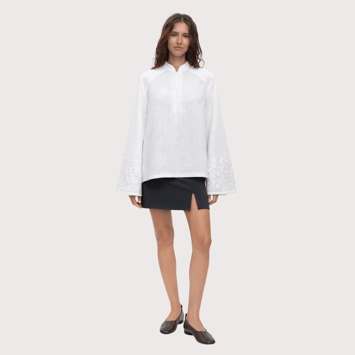 Teren Wide Sleeve Embroidered Shirt - White by Etnodim at White Label Project