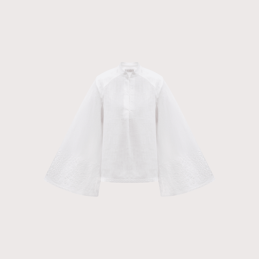 Teren Wide Sleeve Embroidered Shirt - White by Etnodim at White Label Project