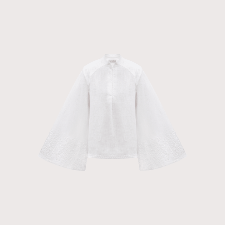 Teren Wide Sleeve Embroidered Shirt - White by Etnodim at White Label Project