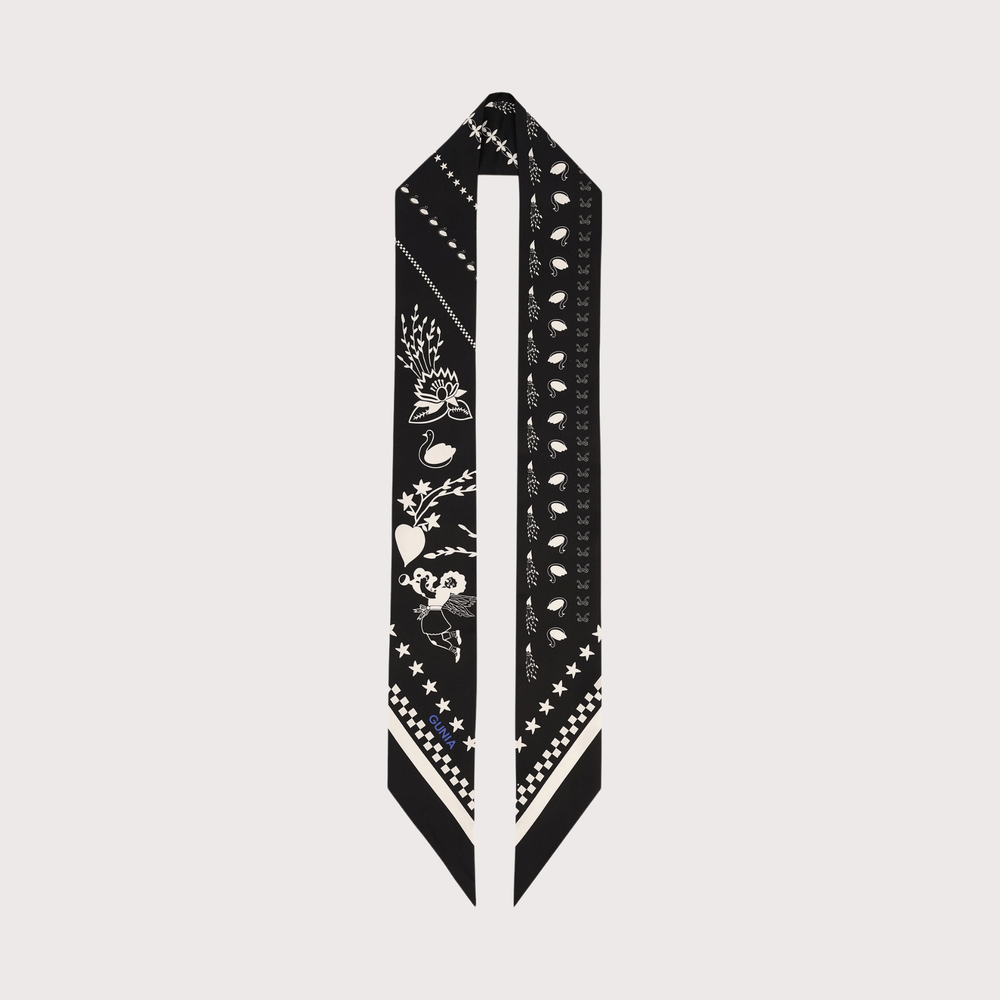 Monochrome Long Silk Headscarf - Black by Gunia Project at White Label Project