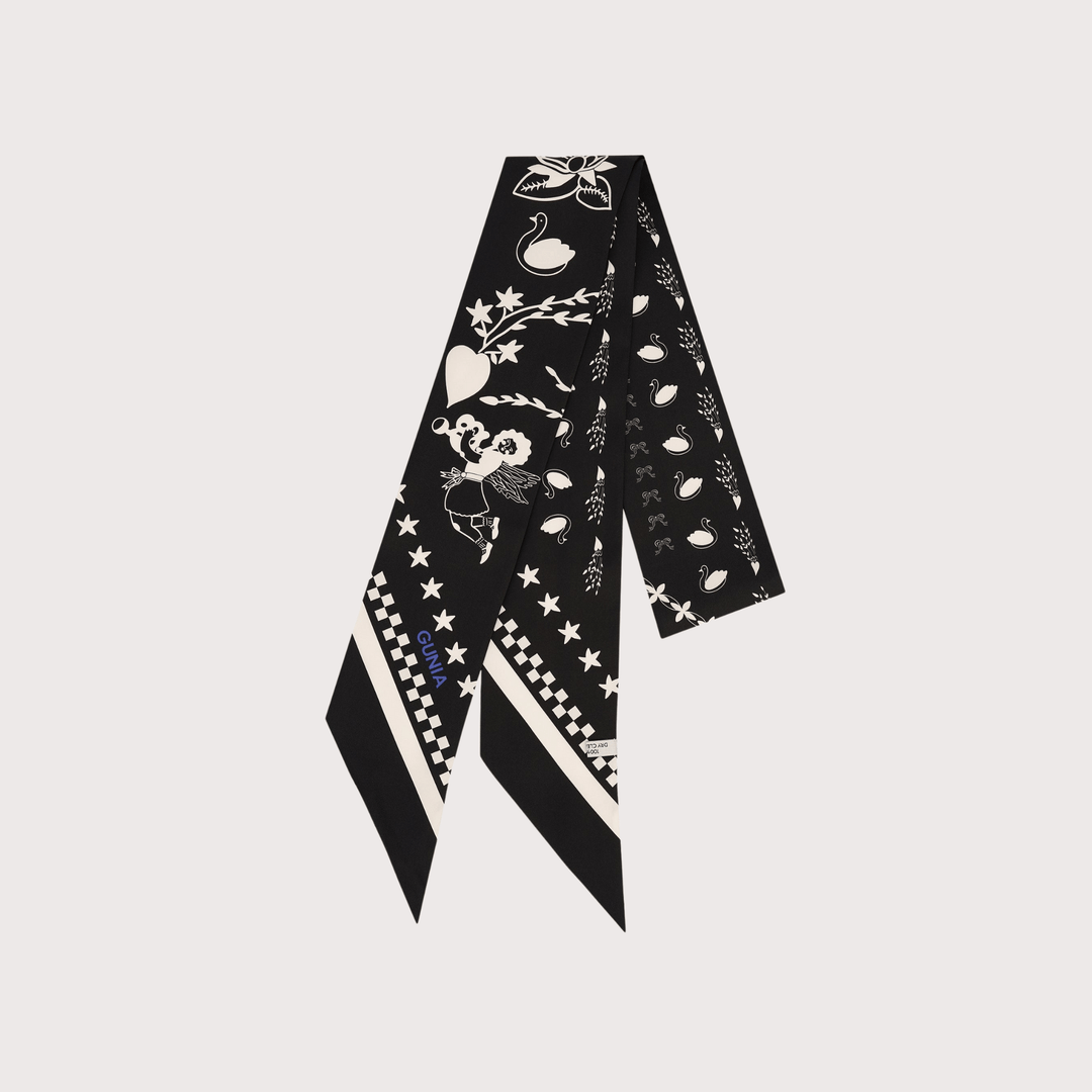 Monochrome Long Silk Headscarf - Black by Gunia Project at White Label Project