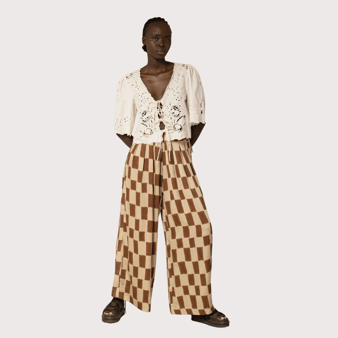 Bag Pants - Mocha Block Print by Hamaji at White Label Project