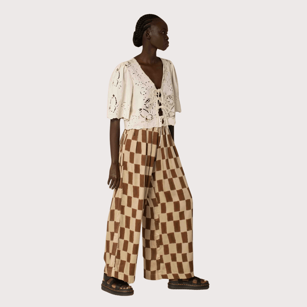 Bag Pants - Mocha Block Print by Hamaji at White Label Project