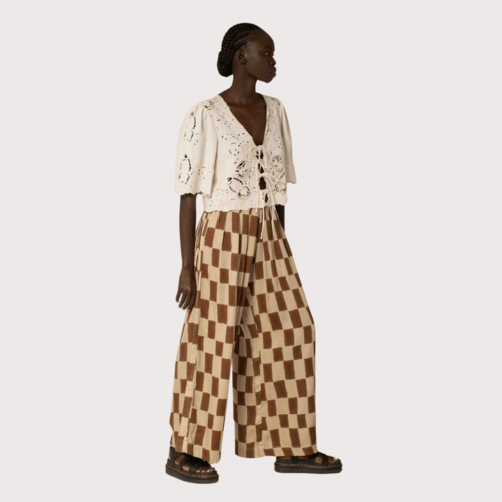 Bag Pants - Mocha Block Print by Hamaji at White Label Project