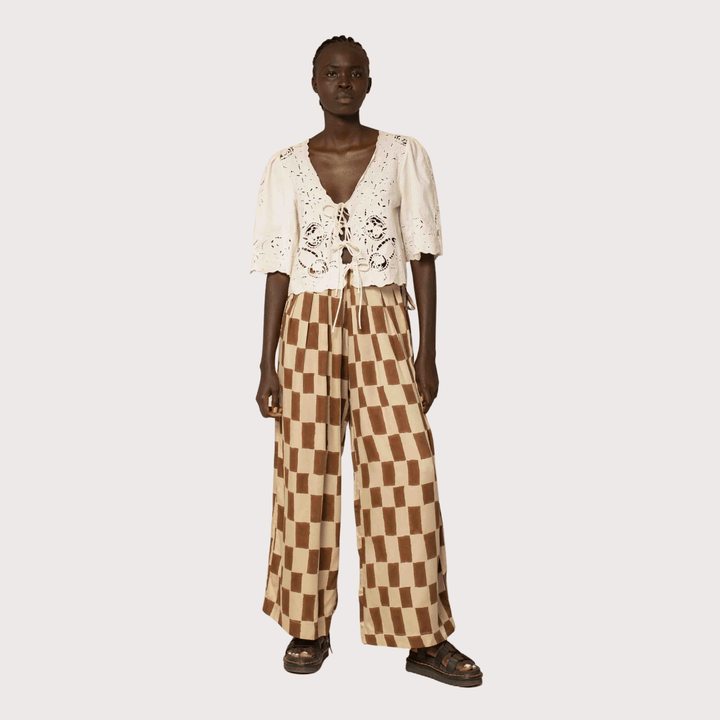 Bag Pants - Mocha Block Print by Hamaji at White Label Project