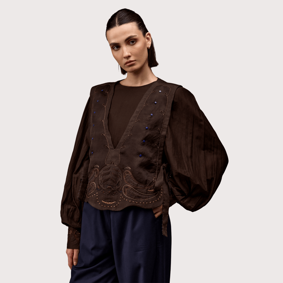 Flouncy Kara Blouse - Dark Brown by Hemji at White Label Project
