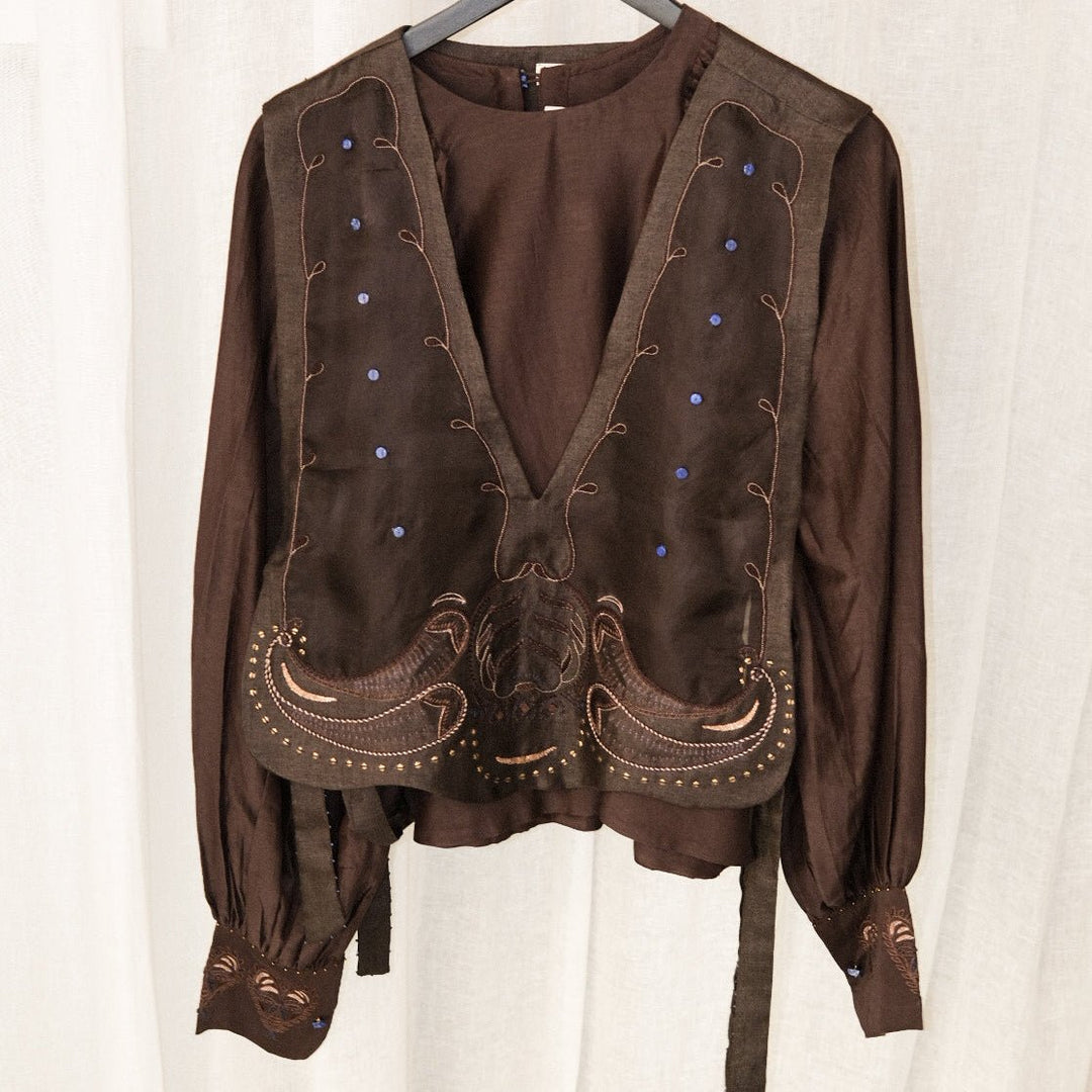 Flouncy Kara Blouse - Dark Brown by Hemji at White Label Project