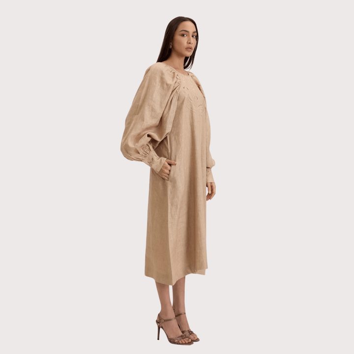 Flouncy Midi Dress -Sand by Hemji at White Label Project