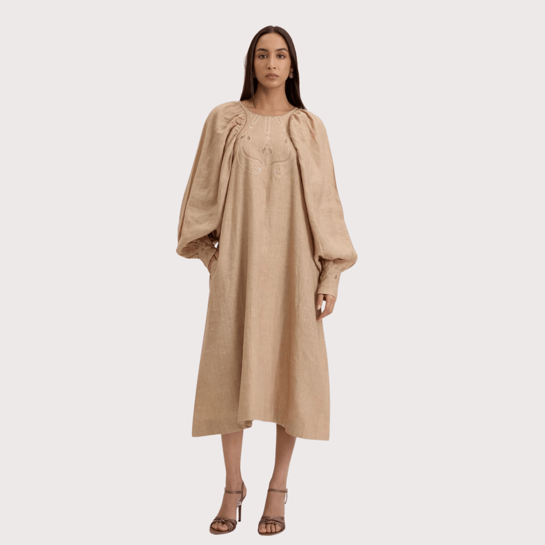 Flouncy Midi Dress -Sand by Hemji at White Label Project