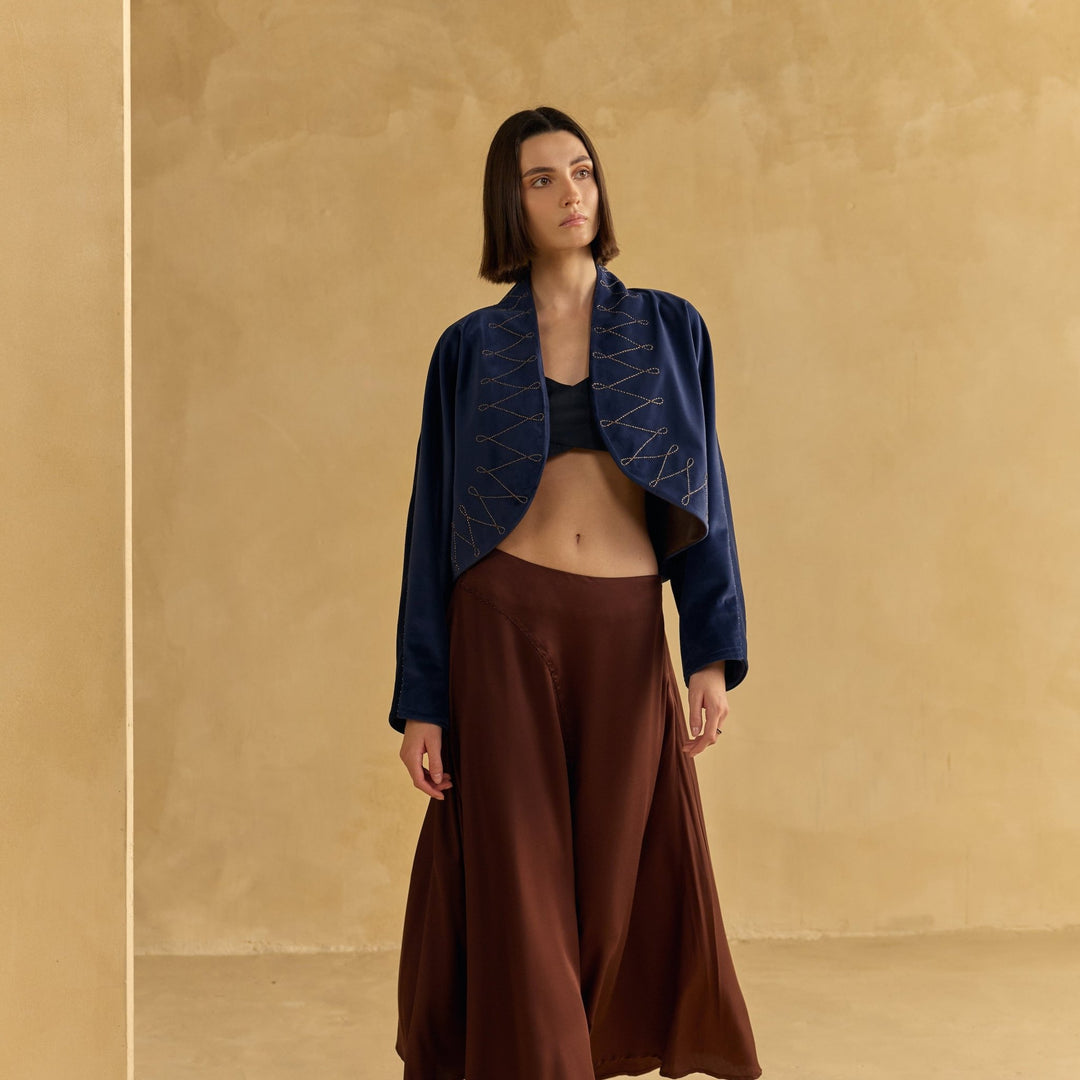 Suede Wrap Jacket - Midnight Blue by Hemji at White Label Project