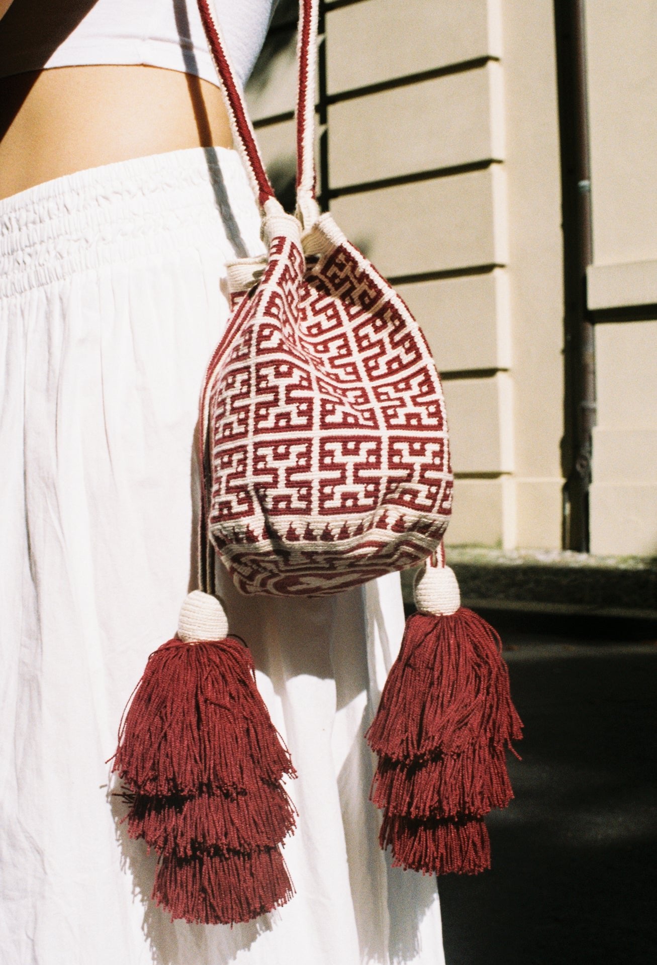 Wayuu Mini Bag Burgundy by Hilo Sagrado at WLP White Label Project