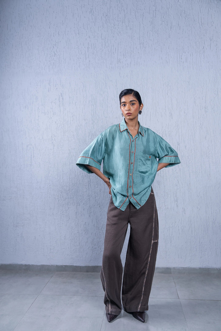 Unquiet Teal Silk Shirt