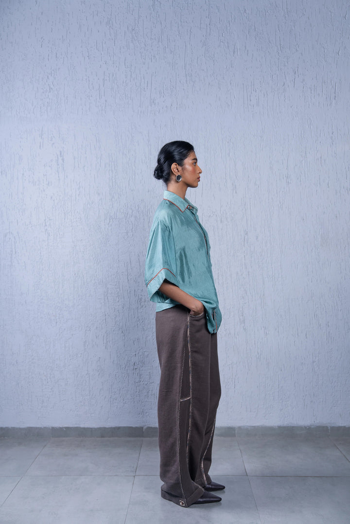 Unquiet Teal Silk Shirt