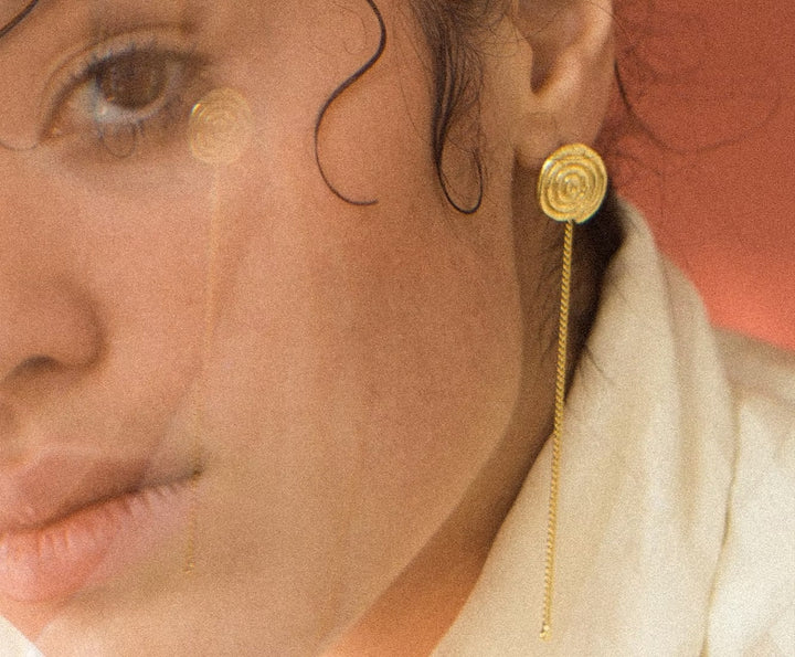 Spool of Life Drop Earrings - Gold by Kiala Kanzi at White Label Project