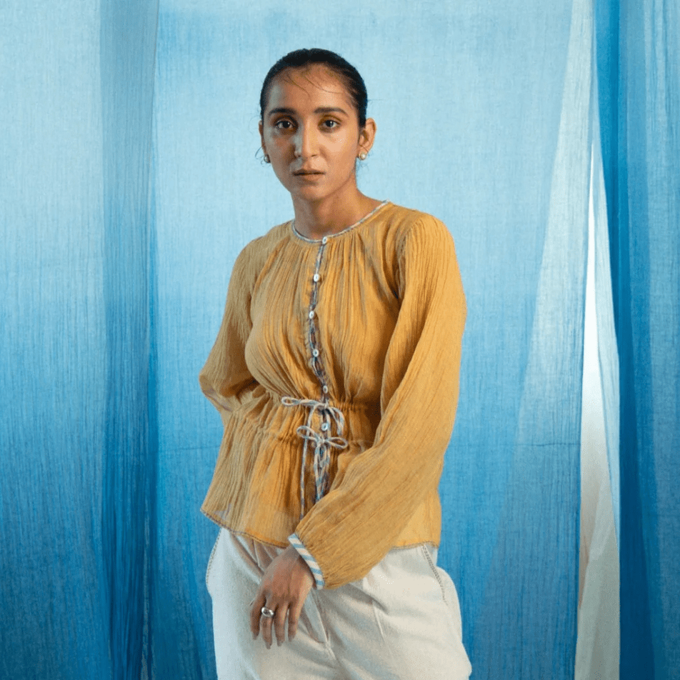 AY Chanderi Ruched Blouse by Lafaani at White Label Project