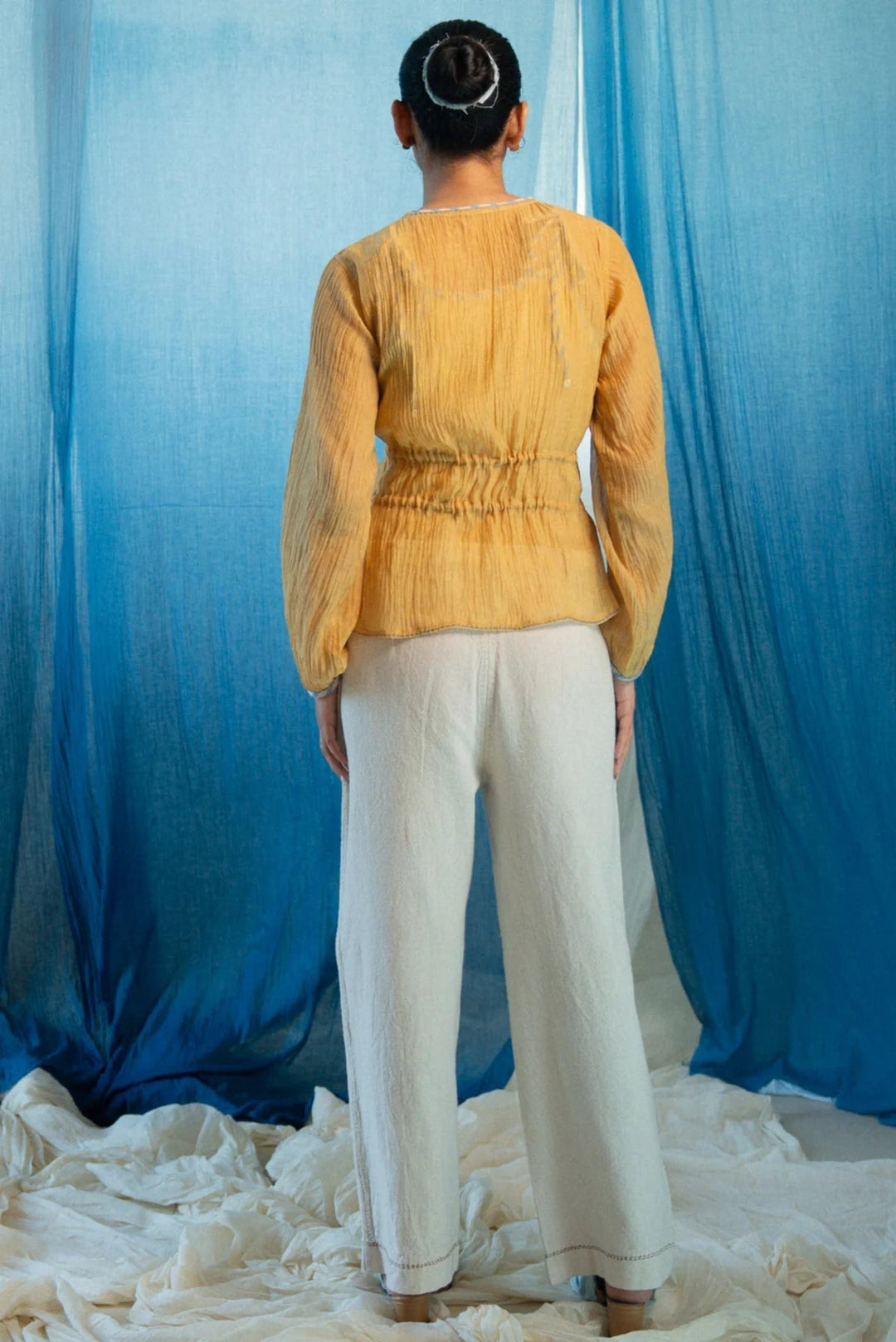 AY Chanderi Ruched Blouse by Lafaani at White Label Project