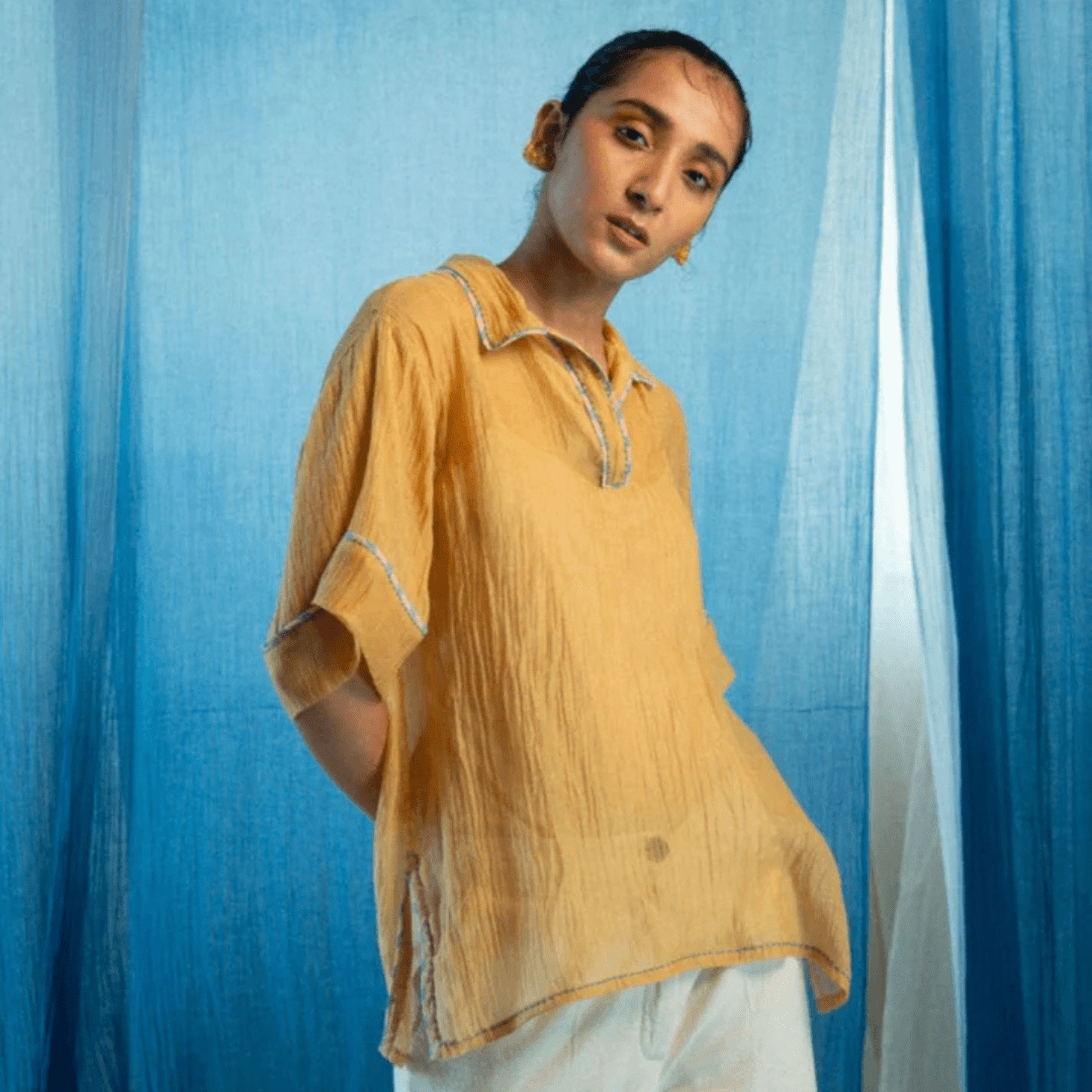 AY Unisex Chanderi Shirt by Lafaani at White Label Project
